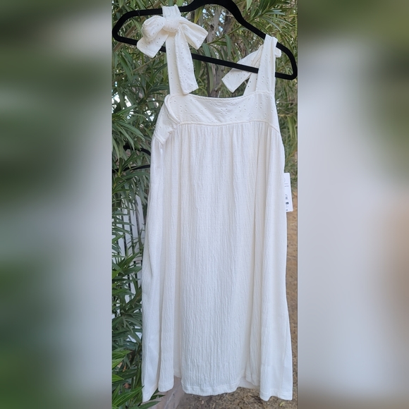 NWT EGGSHELL EYELET FAUX SHOULDER TIES GAUZE BODY COVER UP SUN DRESS SIZE 4 TO 6 - Picture 3 of 9